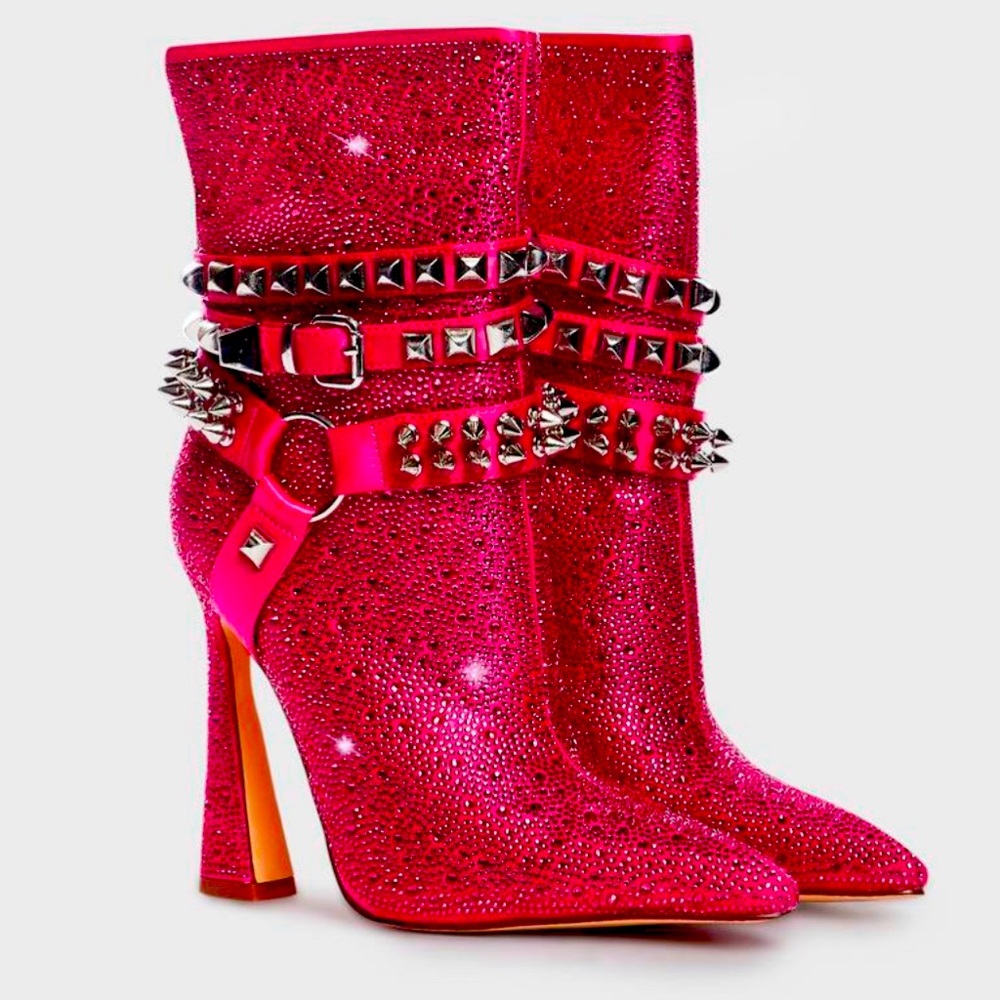 Dolls kill AZALEA WANG Exclusive Future Heeled Boots pink Rhinestones Studs